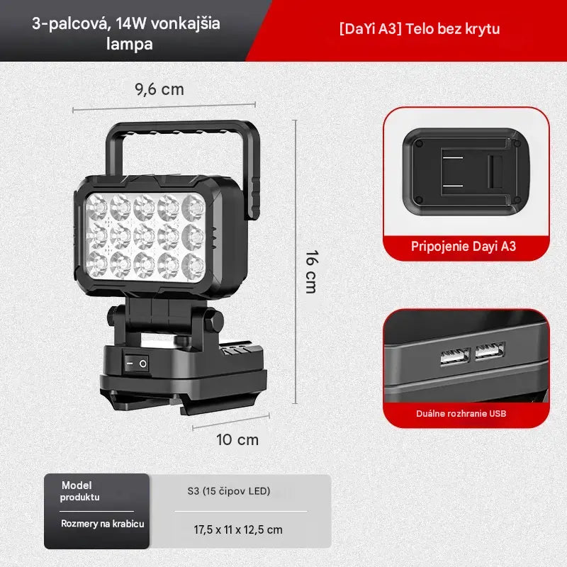 🔥💡Baterka napájaná lítiovou batériou s rozhraním USB, vhodná na opravu auta atď.