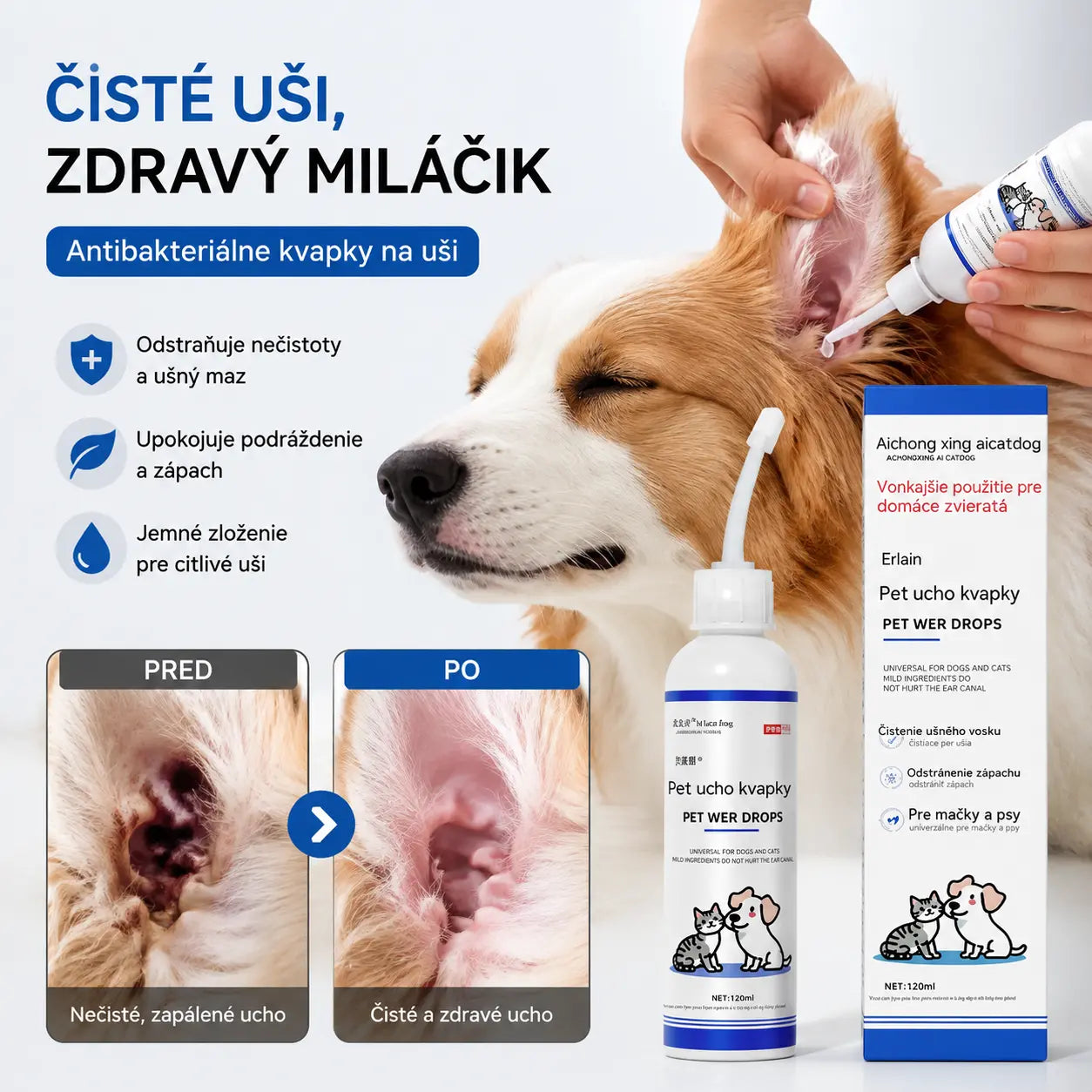 🐱🐶 Jemné kvapky na čistenie uší pre domáce zvieratá – Rozlúčte sa s ochoreniami vonkajšieho zvukovodu