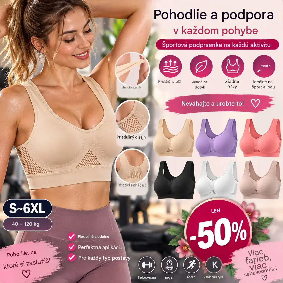 🥰【4-dielna sada】Priedušná a štýlová športová podprsenka ❤️【40-120 kg】.