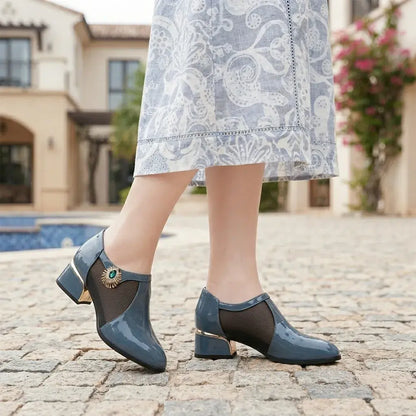 【35-40】👠✨Štýlové a elegantné dámske topánky z patchworkovej sieťoviny z kože s nízkym podpätkom 💃🌟