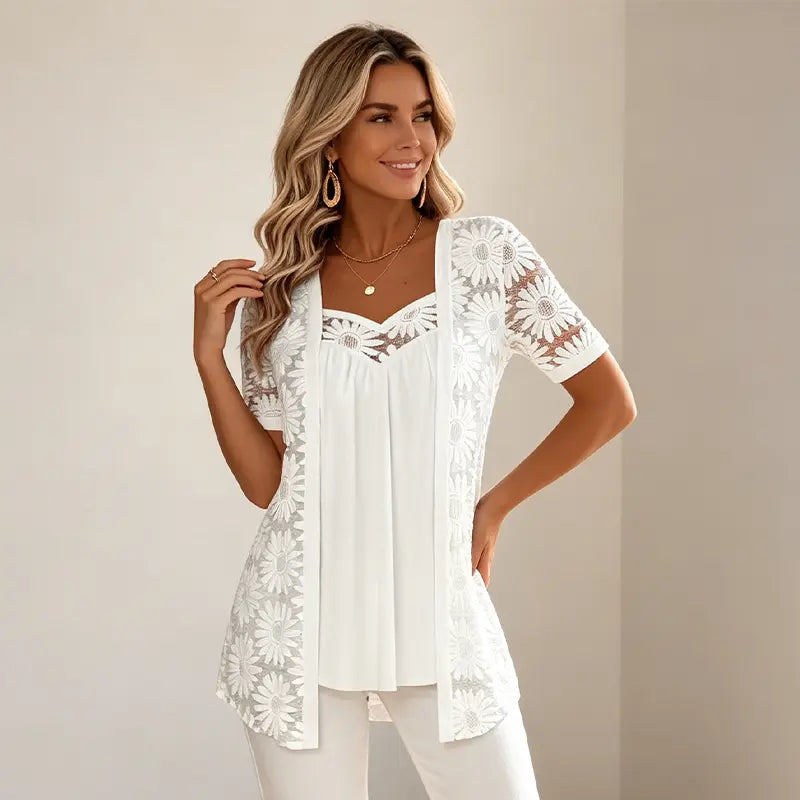 👚 Eleganten mrežasti top 2 v 1 s čipko – dizajn za uravnavanje in oblikovanje trebuha, na voljo v 5 barvah, velikostih S–4XL! 🌸✨