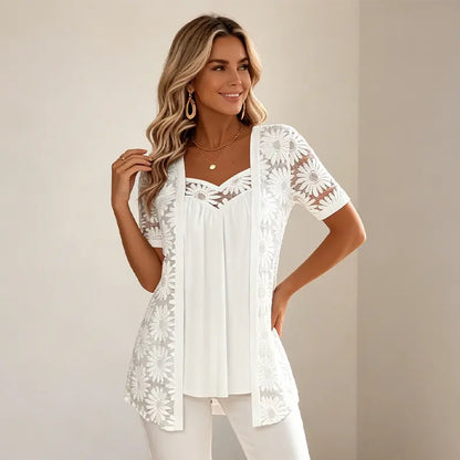 👚 Eleganten mrežasti top 2 v 1 s čipko – dizajn za uravnavanje in oblikovanje trebuha, na voljo v 5 barvah, velikostih S–4XL! 🌸✨