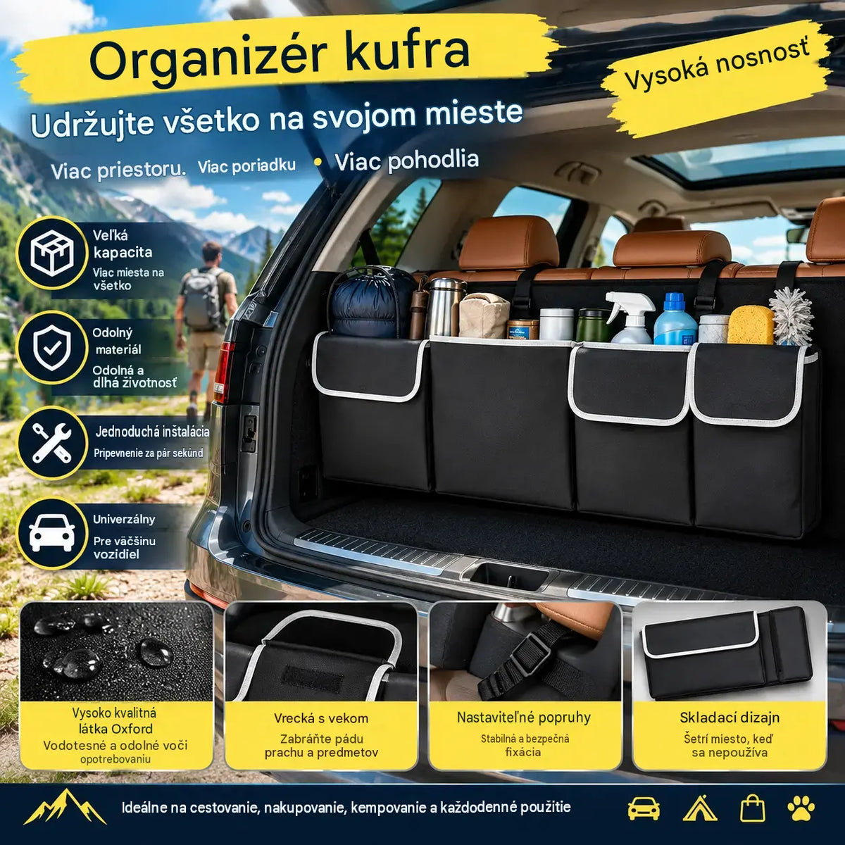 ⏳Časovo obmedzená ponuka⏰ Závesná taška do kufra auta – veľká kapacita, úspora miesta a odolná oxfordská tkanina🚗