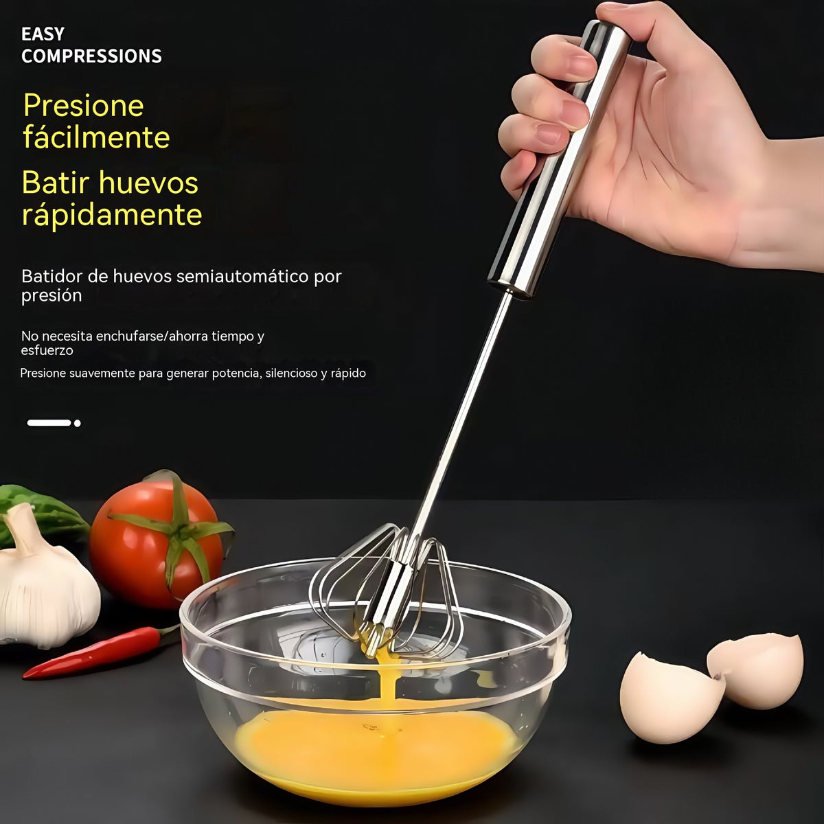 28€【 Conjunto de 3 piezas】Batidor de huevos semiautomático de acero inoxidable