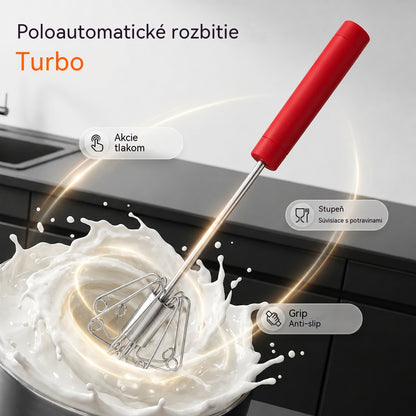 🥳Kúpte 1, získajte 1 zadarmo🥳💞50% zľava!🥚💪  Poloautomatická manuálna metlička na vajcia: stlačte a roztočte – nie je potrebná elektrina. Vyšľahá vajcia a šľahačku za pár sekúnd. Šetrná k vašim zápästiam! ✨🧁