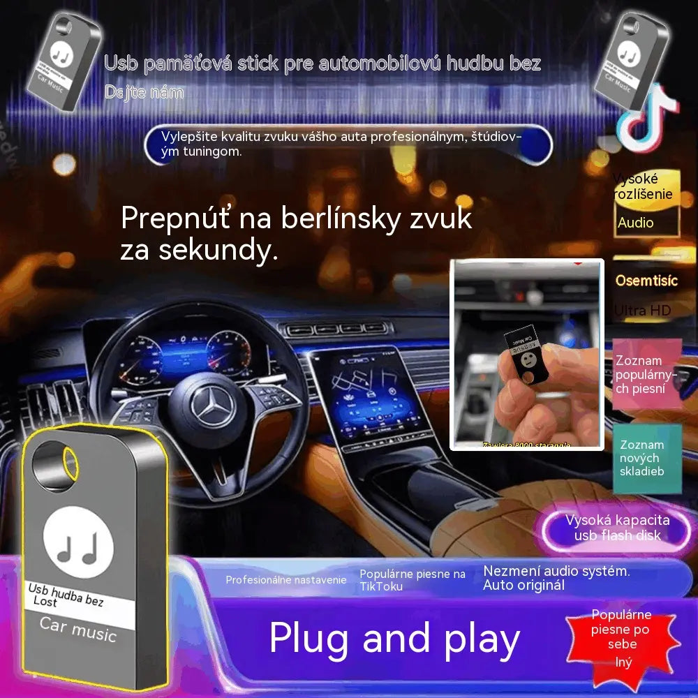 🚗🎵🎵【Hudobný USB kľúč】【32G】Obsahuje 8000 skladieb, 600 hudobných videí a 6D zvukové efekty.