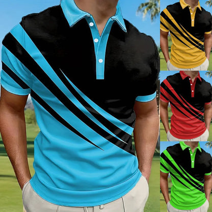 🔥👔【S-6XL】Nová letná pánska pruhovaná 3D košeľa POLO s potlačou