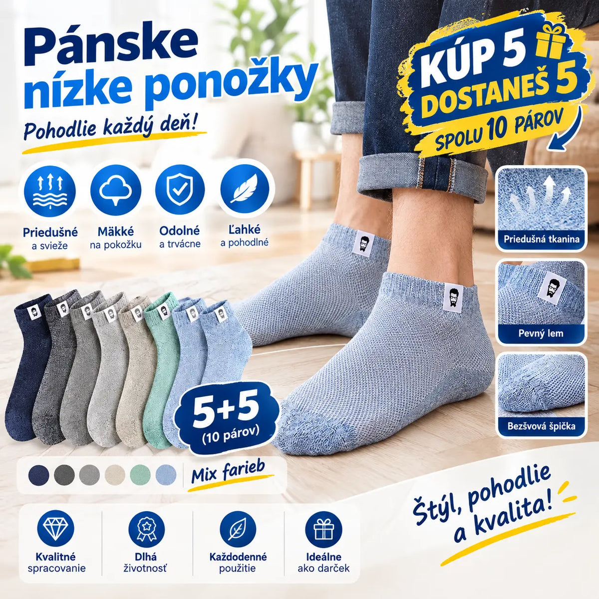 10 párov za 20 eur🔥⚡🧦Pánske priedušné antibakteriálne a zápachu odolné ponožky