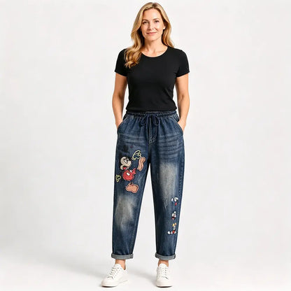 Ženske retro široke traperice s vezom i elastičnim strukom – jedinstveni stil harem traperica (veličine S-5XL, 2 boje) 👖✨🍂
