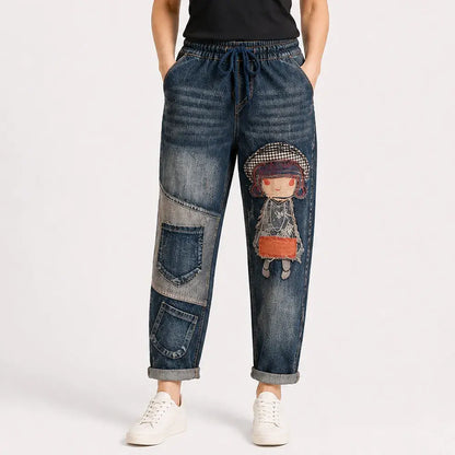Ženske retro široke traperice s vezom i elastičnim strukom – jedinstveni stil harem traperica (veličine S-5XL, 2 boje) 👖✨🍂