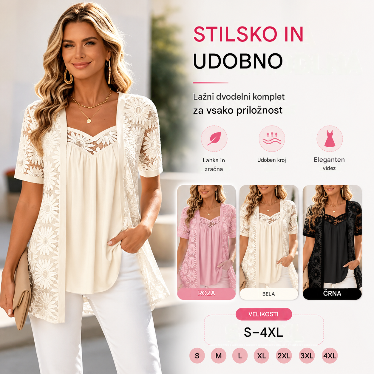 👚 Eleganten mrežasti top 2 v 1 s čipko – dizajn za uravnavanje in oblikovanje trebuha, na voljo v 5 barvah, velikostih S–4XL! 🌸✨