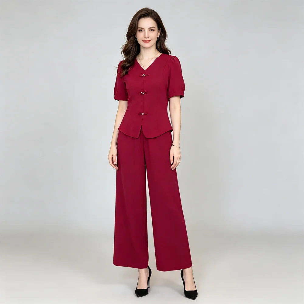 🌸【Tričko + široké nohavice】Moderný retro set z cool hodvábneho materiálu—— cool