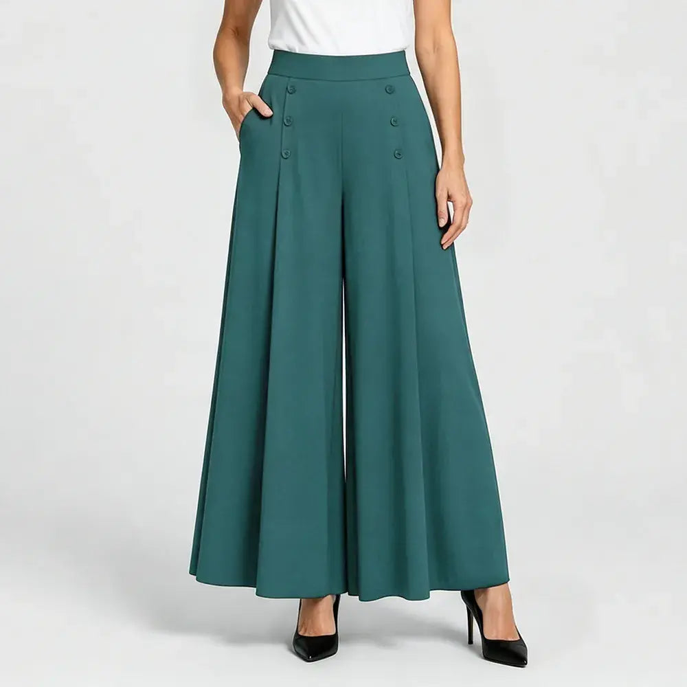【M-5XL】Dámske elegantné skladané nohavice s vysokým pásom a širokými nohavicami