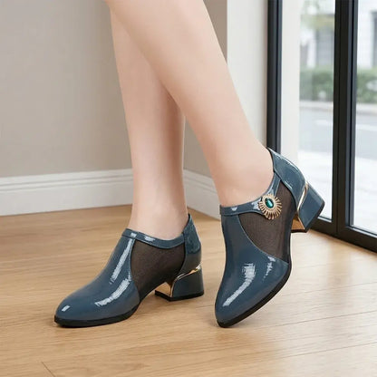 【35-40】👠✨Štýlové a elegantné dámske topánky z patchworkovej sieťoviny z kože s nízkym podpätkom 💃🌟