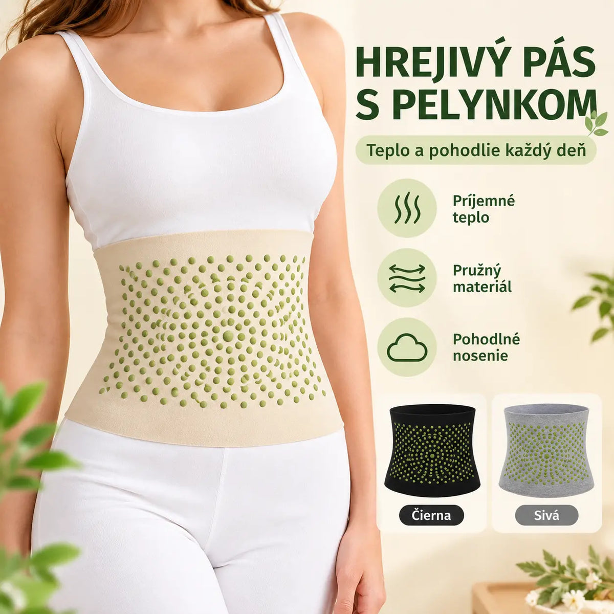 🌿👍Hrejivý vyhrievací pás s palinou, zahrieva brucho a zmierňuje nepohodlie