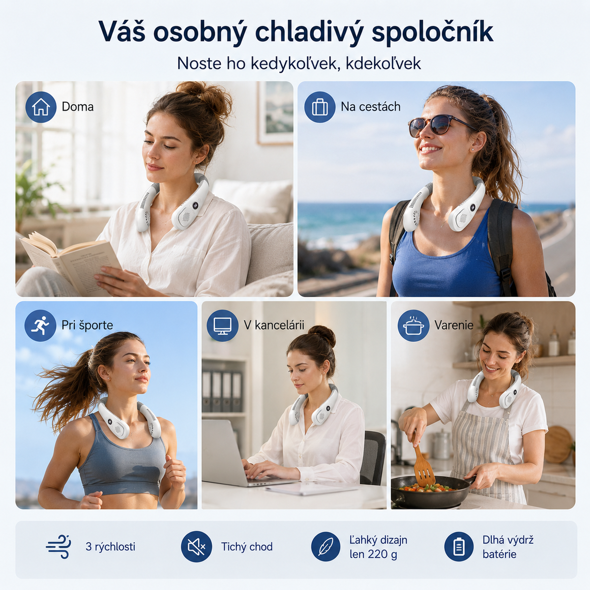 💨 Krčný ventilátor klimatizácie – Extrémne tichý, prenosný a otočný o 360° – Ideálny na leto 🌞