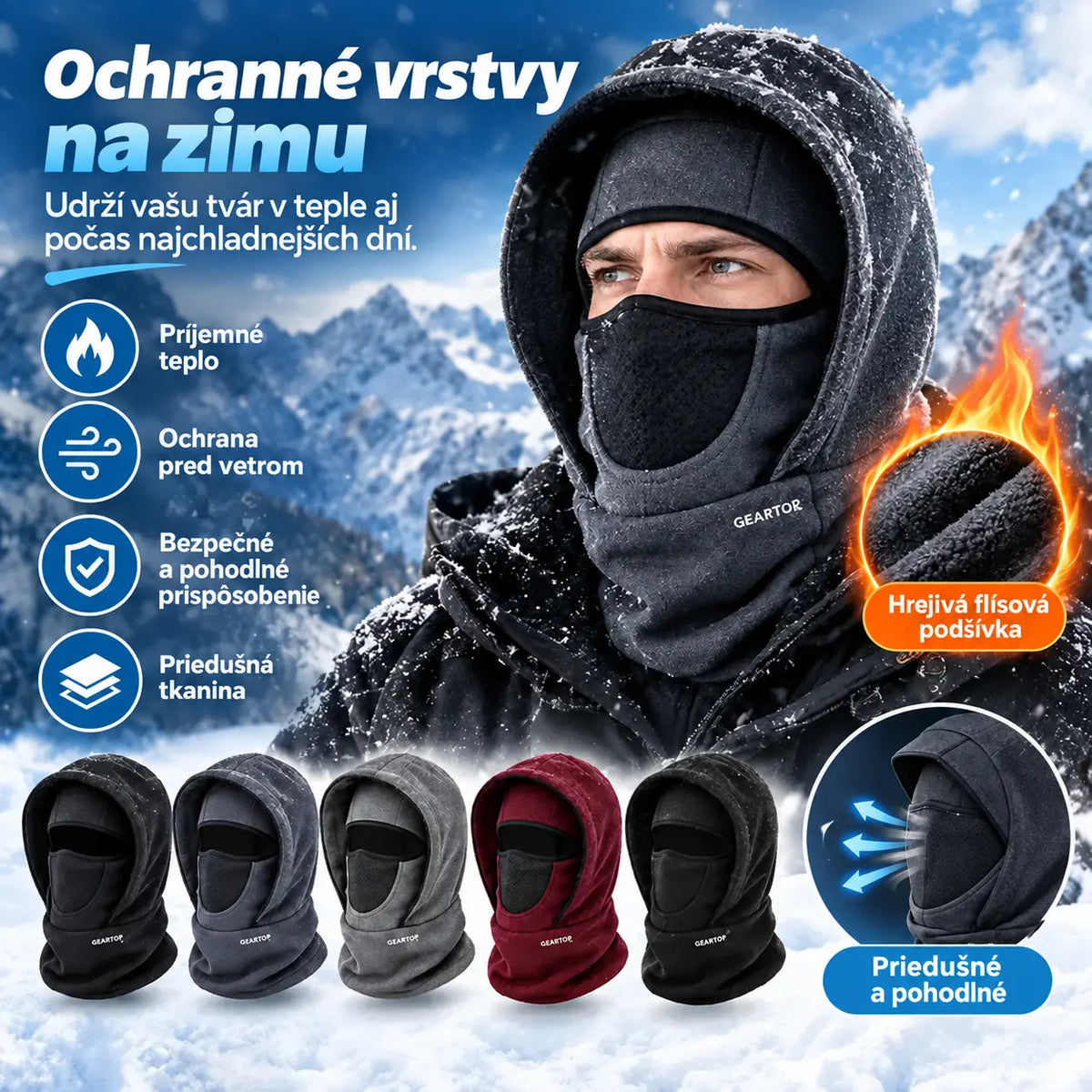 🎉🧣❄️ Dvojvrstvová fleecová kukla s kapucňou — hrejivá, vetruodolná a pohodlná na zimu, cyklistiku aj turistiku.