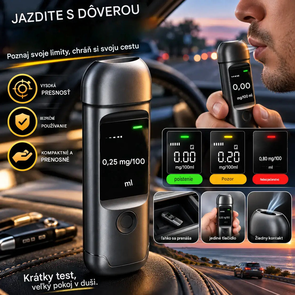 🚘【Kúp 1 a získaj 1 zdarma】🍷 Prenosný presný alkohol tester – Otestuj sa pred jazdou