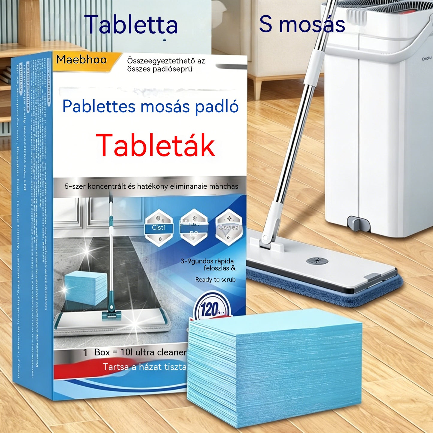 💦🏡【120 törlőkendő】Vízben oldódó padlótisztító kendők