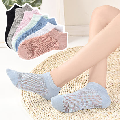 ✨🎉【1 sada za 7 párov】🧦Letné tenké jednofarebné dámske ponožky zo sieťoviny