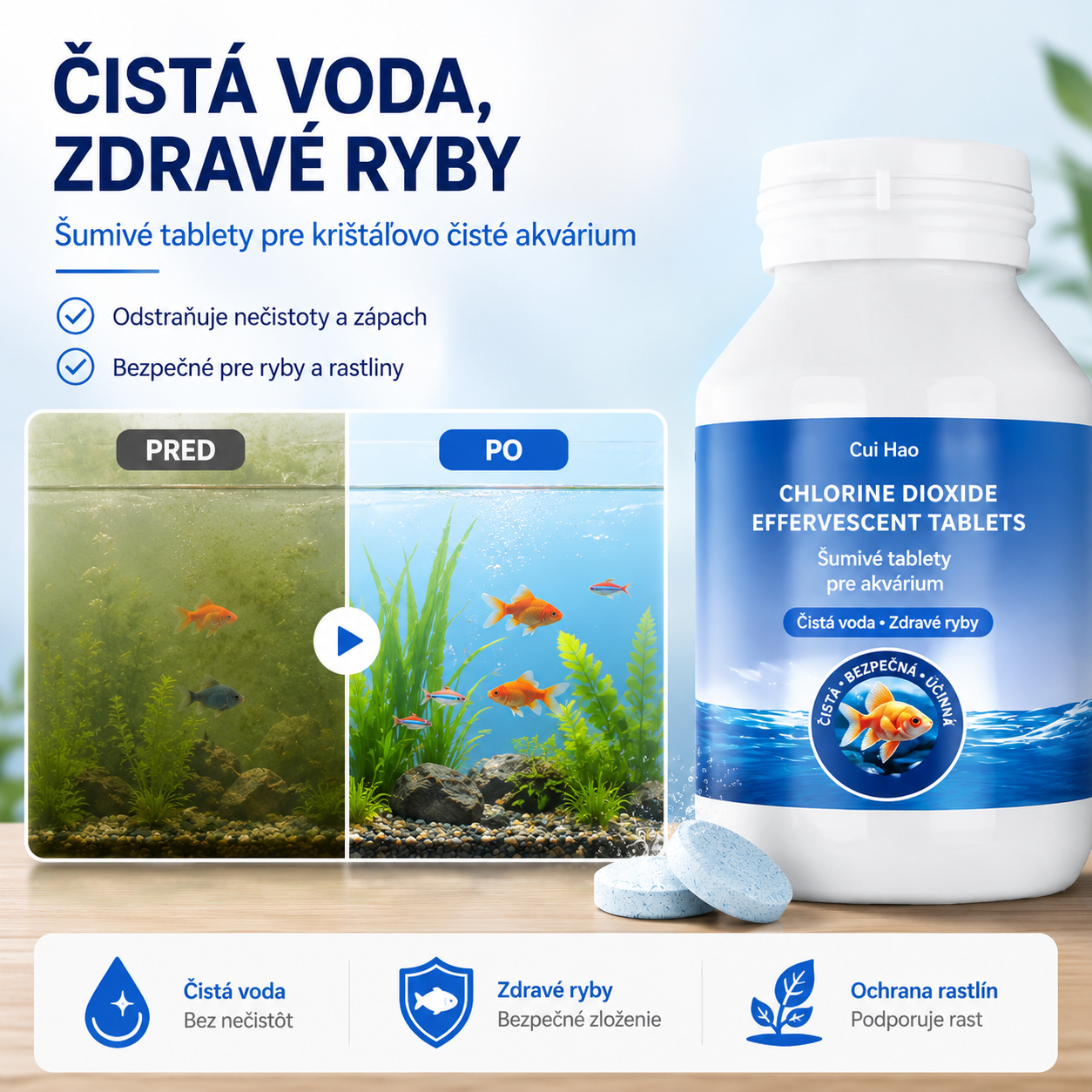 🐟【100 tabliet】【Kúpte 1 a získajte 1 zadarmo】💧 Šumivé tablety na čistenie vody v akváriu a jazierku, okysličovacie tablety na akváriu 🔥