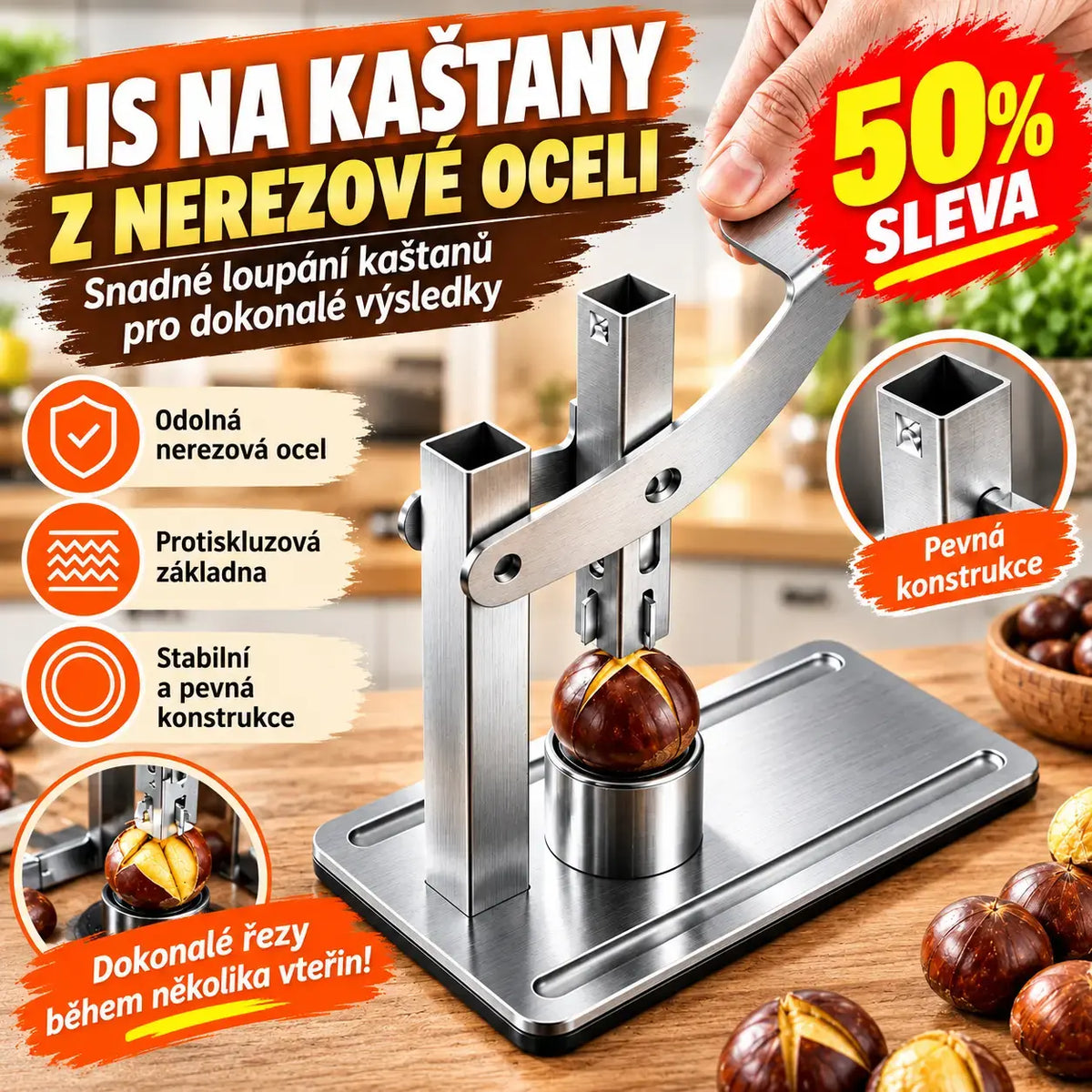 🥜💪Klip na orechy s rukoväťou - vyrobený z nehrdzavejúcej ocele, pripravený na použitie