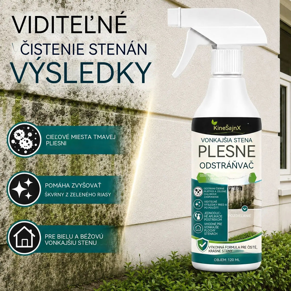 ✨【120 ml + uterák】Sprej na čistenie škvŕn od plesní a rias na vonkajších stenách