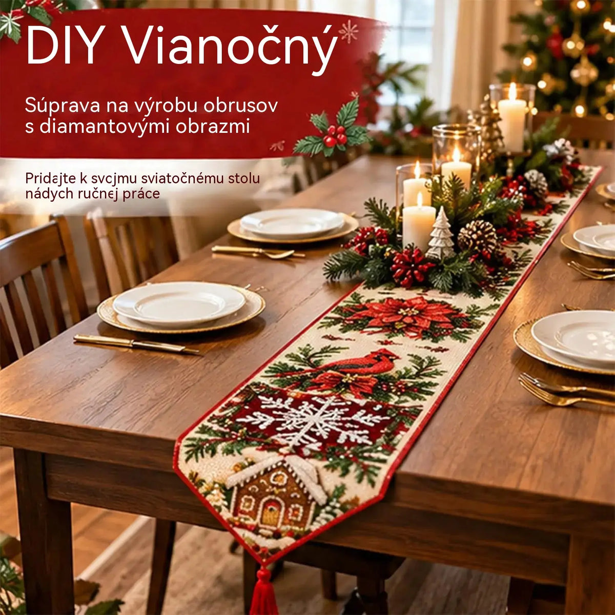 ✨ Sada na vianočný obrus na maľovanie diamantmi svojpomocne