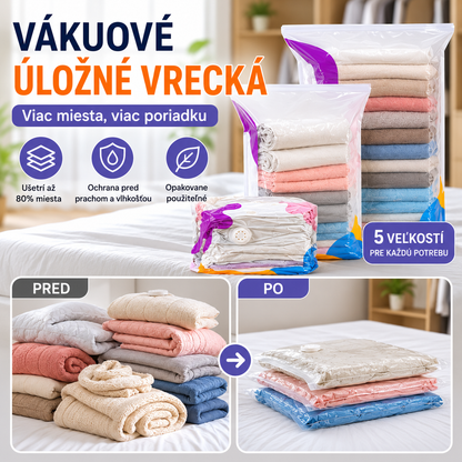 🧳【5-dielna sada】💨 Veľké, stlačiteľné vákuové úložné vrecko: nevyžaduje pumpičku, je nepriepustné a ideálne na úsporu miesta v kufri a doma ✈️