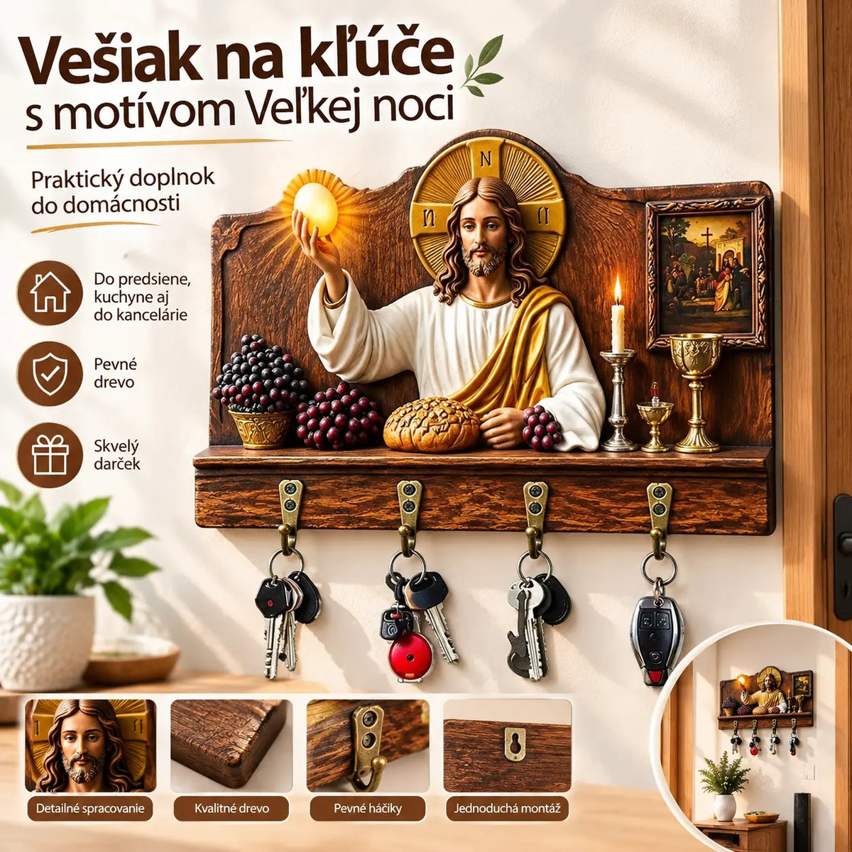 🎁✝️Multifunkčná drevená kľúčenka s motívom prijímania