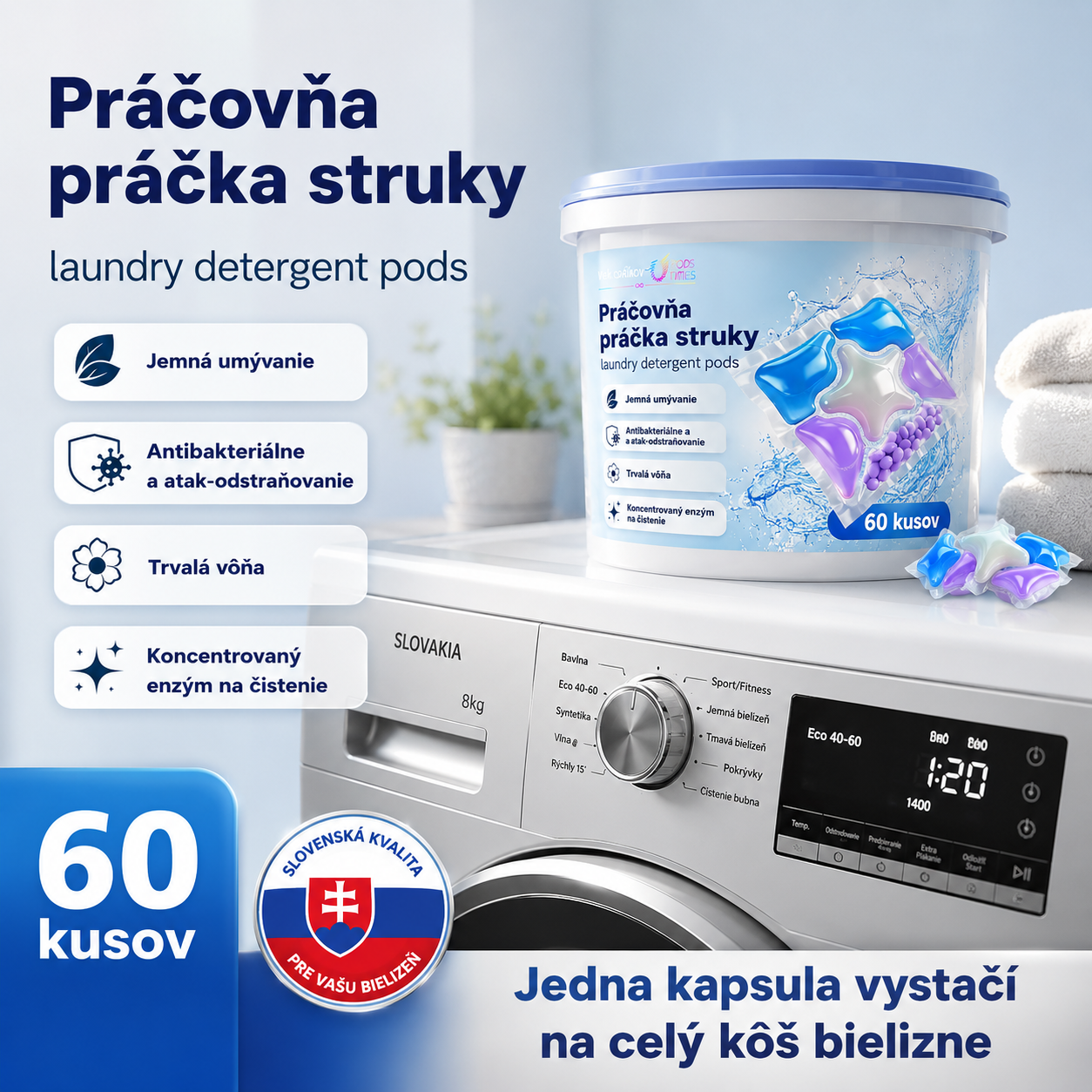 🌟🛡️【60 kusov】Šesťv jednom – dezinfekčné a protiroztočové pracie kapsule