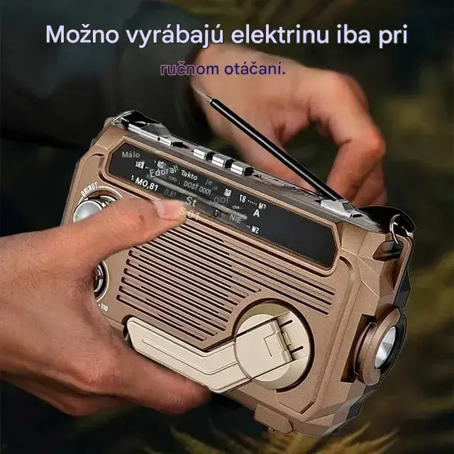 🔦 Prenosná núdzová rádiostanica s manuálnym nabíjaním a LED svetlom