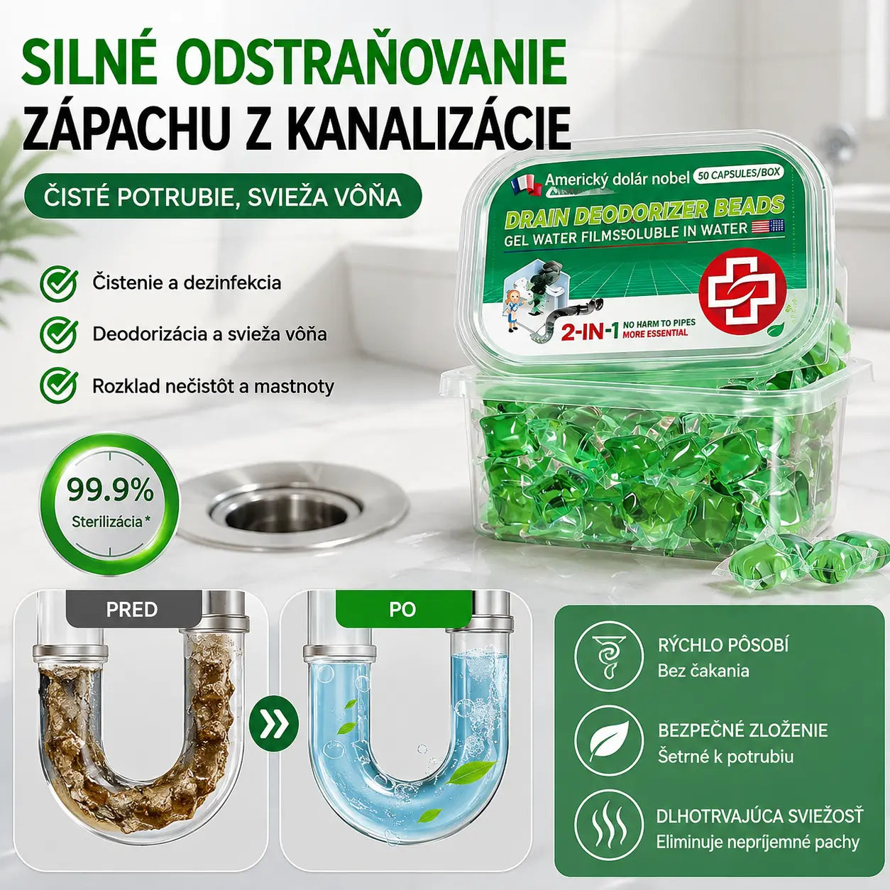 🏠💧 2 Balenia (100 tabliet)💞 Deodoračné kapsuly do odtoku – Bioenzýmové zloženie neutralizuje pachy pri zdroji. Okamžite osviežuje pachy bez agresívnych chemikálií. Rozlúčte sa s trápnymi pachmi. 🚰✅