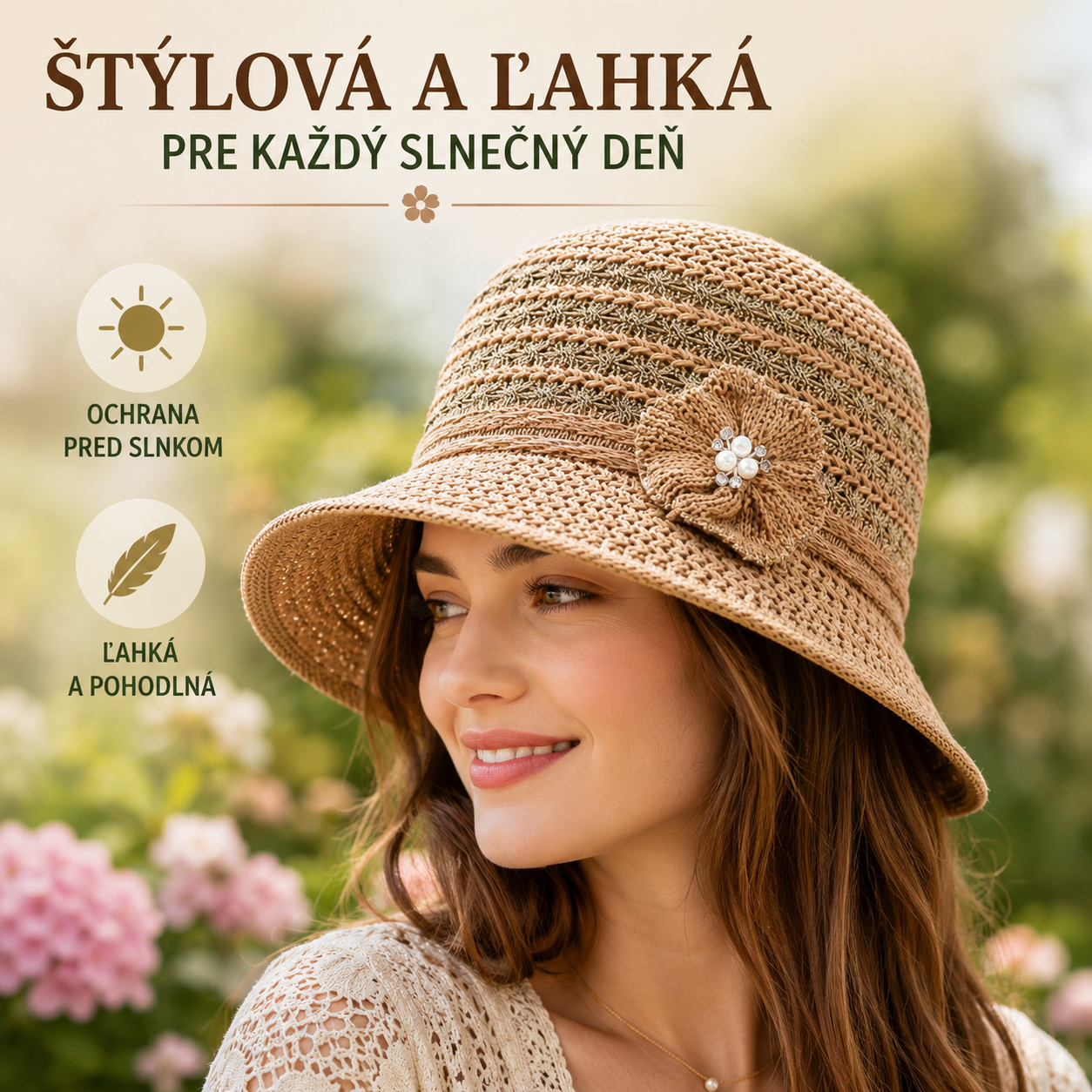 🎀👒Elegantný slnečný klobúk s vydlabaným pleteným dizajnom, ktorý účinne blokuje slnečné svetlo.