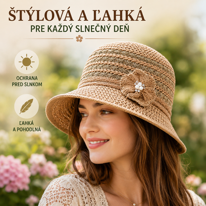 🎀👒Elegantný slnečný klobúk s vydlabaným pleteným dizajnom, ktorý účinne blokuje slnečné svetlo.