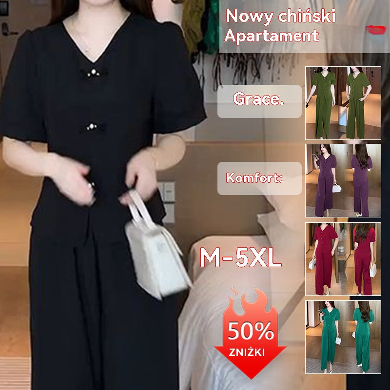 【Top + nohavice so širokými nohavicami】Módny oblek z ľadového hodvábu