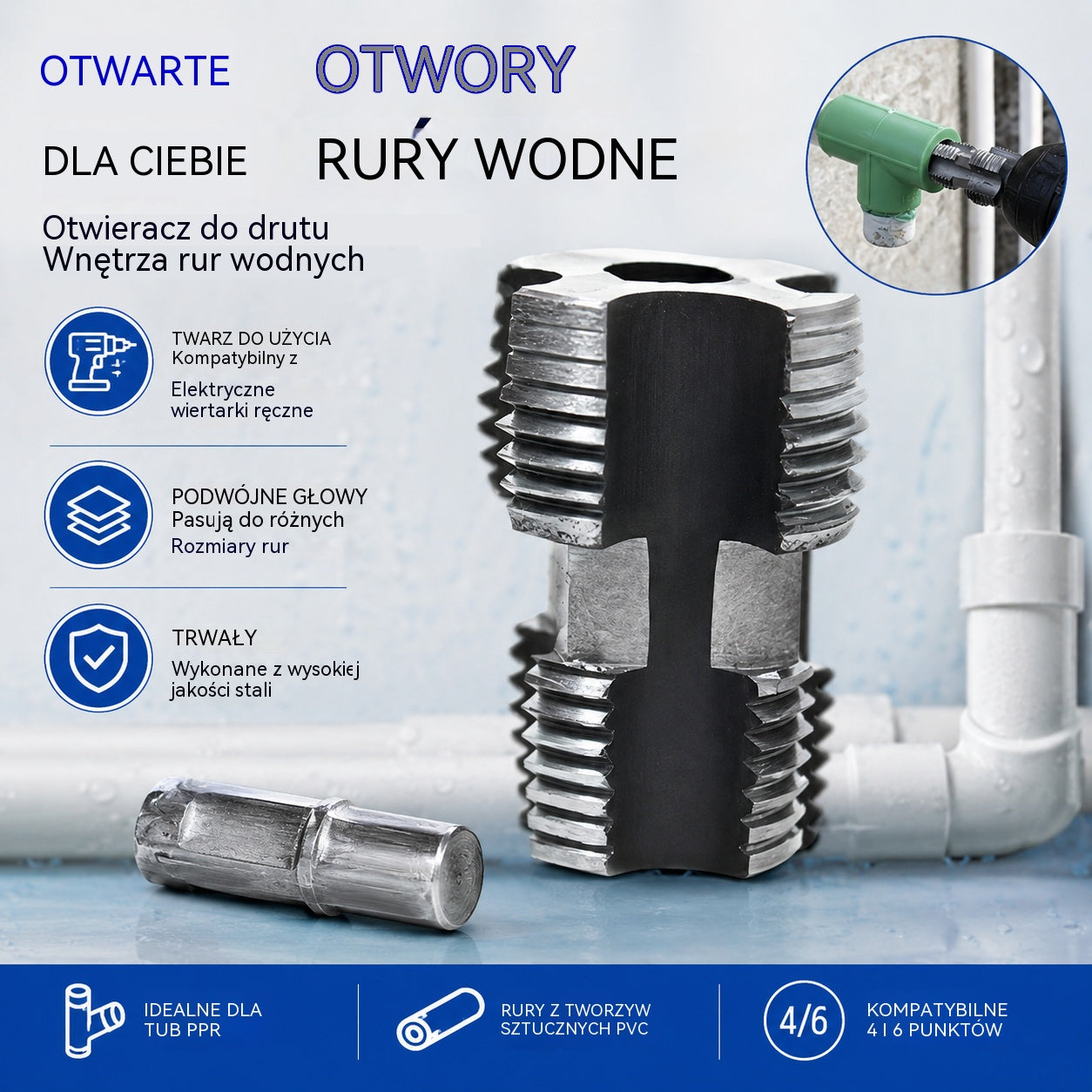 🛠️【Zestaw narzędzi do otwierania gwintów wewnętrznych + otwory na gwinty zewnętrzne】⚙️🔩 Akcesorium do gwintowania rur wodnych