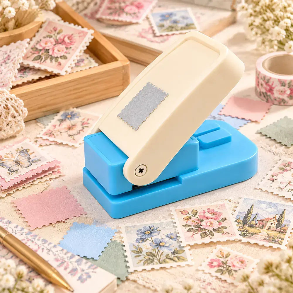 ✂️ Dierovač na okraje známok · Jedným stlačením vytvoríte presný okraj · Odolný kovový mechanizmus · Ideálny na scrapbooking, blahoželania a fotoalbumy!