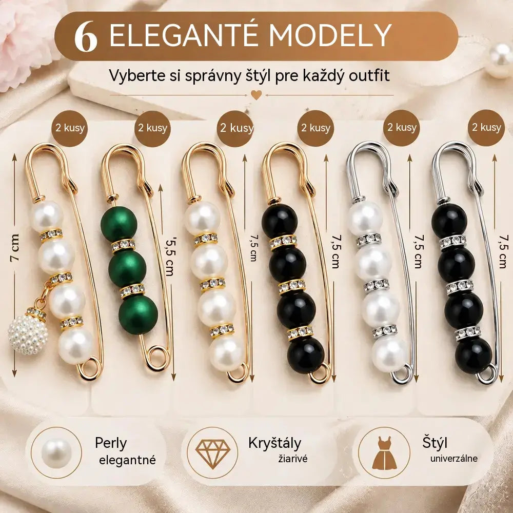 ✨ Elegantné perlové spony na úpravu pása a výstrihu (sada 12 kusov: 6 štýlov po 2 kusoch) 👗 | 💎 Bez nutnosti šitia · Elegantné a praktické