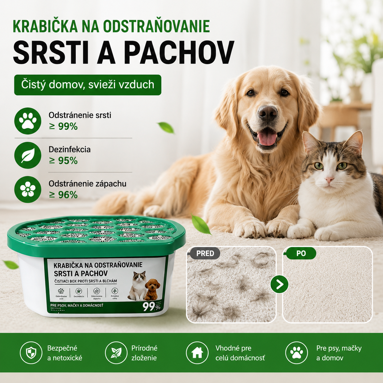【Kúpte 1 a získajte 1 zadarmo】🔥Špeciálna ponuka 2026 - Magická krabička na odstraňovanie chlpov a zápachu domácich zvierat