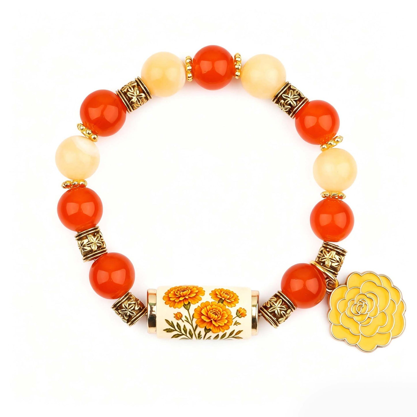 🔥【Kúp 1 a získaj 1 zadarmo】🎁✨Náramok s kvetmi k narodeninám v decembri, prívesok s kvapkou oleja z zliatiny a ružou v kombinácii s náramkom z chalcedónu🌸