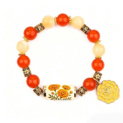 🔥【Kúp 1 a získaj 1 zadarmo】🎁✨Náramok s kvetmi k narodeninám v decembri, prívesok s kvapkou oleja z zliatiny a ružou v kombinácii s náramkom z chalcedónu🌸