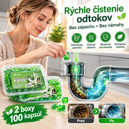2 balenia (100 tabliet) za 22 eur. Vo vode rozpustné kapsuly na elimináciu zápachu z odtokov – dokonalé riešenie na zamedzenie šírenia zápachu v kúpeľniach a kuchyniach.