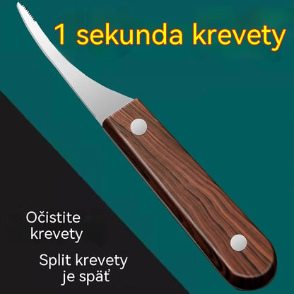 【6 nožov】Multifunkčný kuchynský nôž z nehrdzavejúcej ocele s drevenou rukoväťou na šúpanie kreviet, odstraňovanie rybích čriev a odstraňovanie vajíčok z kreviet.