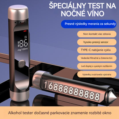 🚗🍷 Alkoholtester + Dočasná parkovacia evidenčná značka + Otvárač okien. Tri v jednom dychtester.