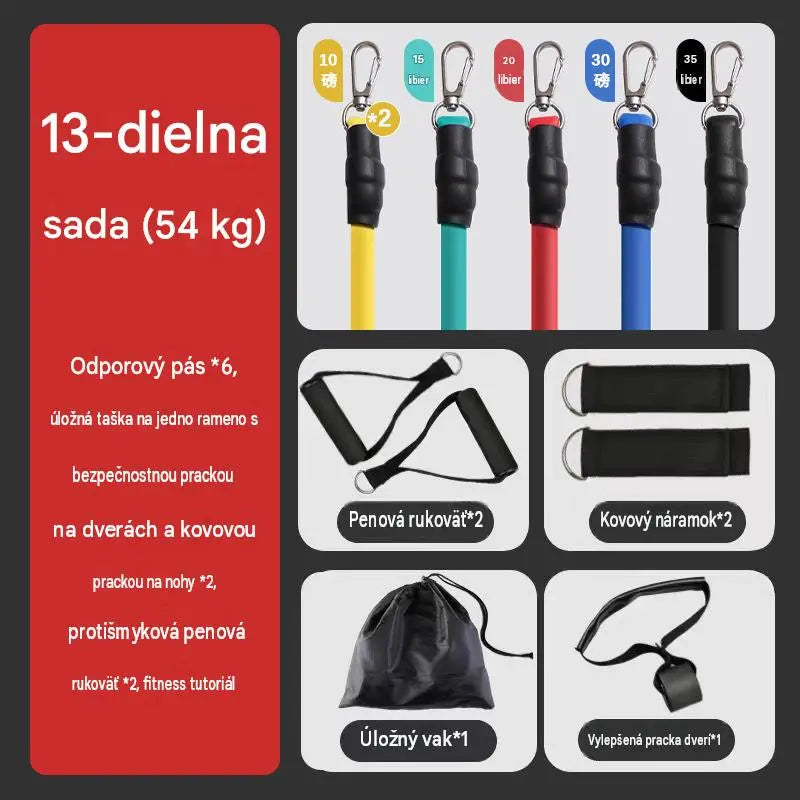 💪13-dielna sada odporových pásov s rukoväťou do domácej posilňovne