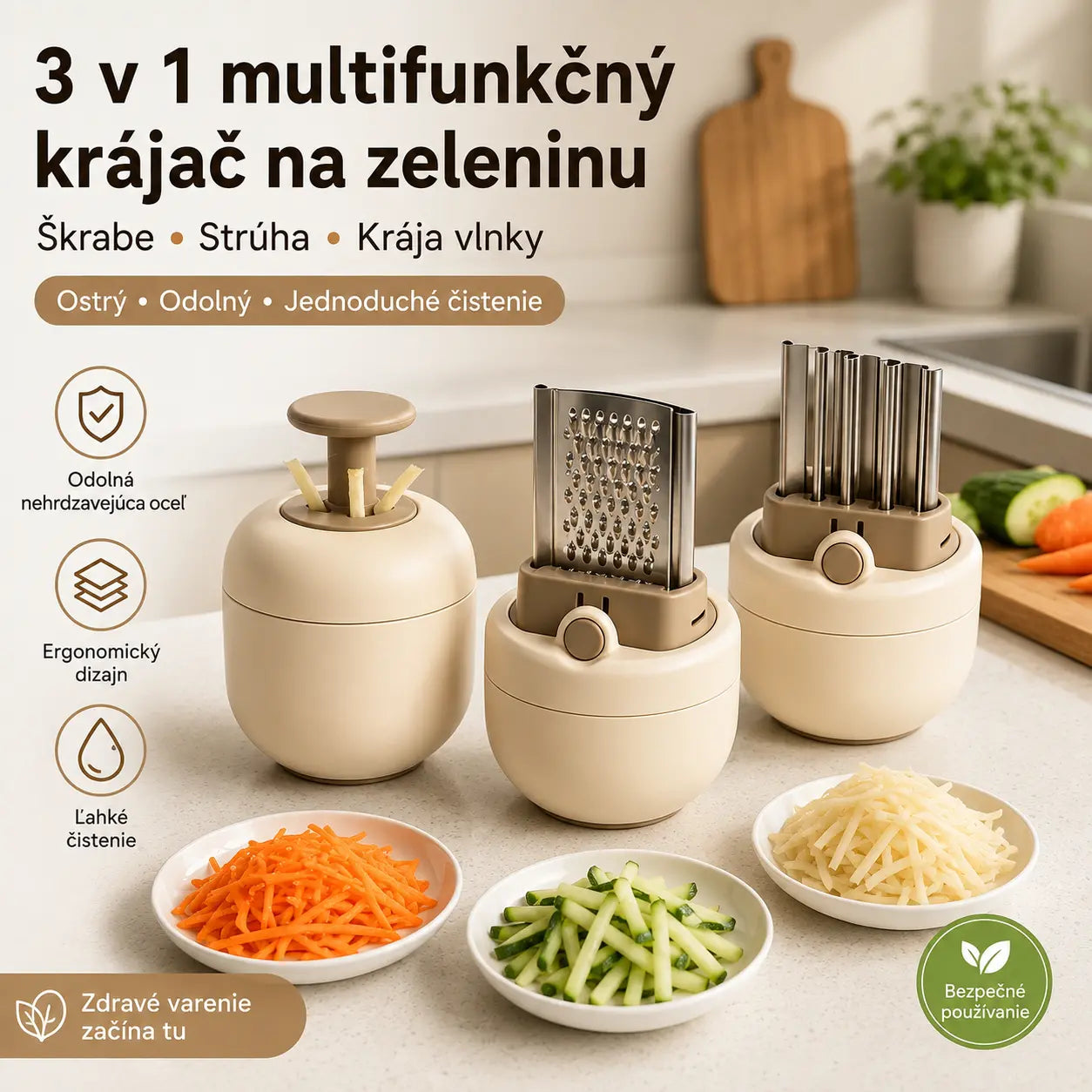 🥬🔪【Kúpte 1 a dostanete 1 zadarmo】Zavesiteľný trojfunkčný krájač zeleniny