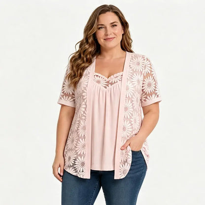 👚 Elegantné blúzky s efektom 2 v 1 s čipkou a sieťovinou – zoštíhľujúci strih proti brušku, 5 farieb, veľkosti S-4XL! 🌸✨