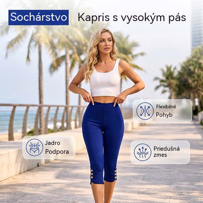 🌼Strečové capri nohavičky s reguláciou bruška – vysoký pás, streč do 4 smerov, elegantné detaily