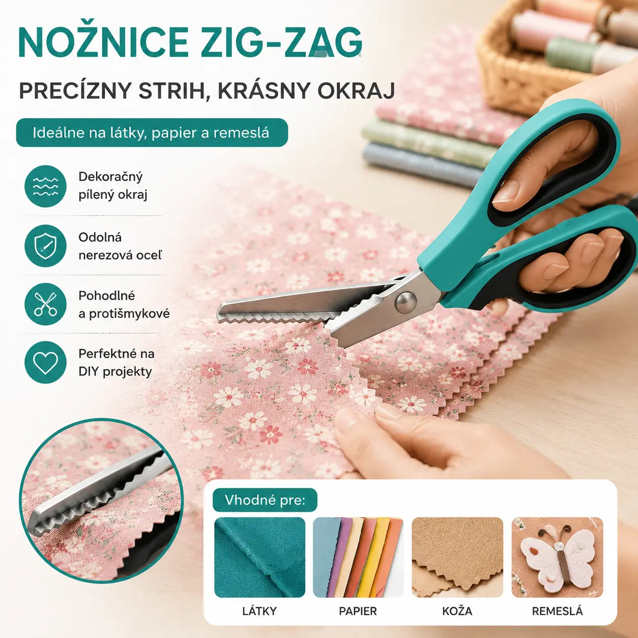 ✂️ Profesionálne zúbkované nožnice - Ostré zúbkované nožnice na látku